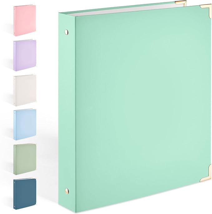 Sooez 3 Ring Binder 1 Inch with Metal Corner, Letter Size, Mint Green