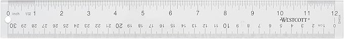 Westcott Acrylic Clear Ruler, Easy-to-Read Markings, Scratch-Resistant Design, Raised Beveled Edges, for Crafting, Office, Classroom, Back to School Supplies, 12-Inch