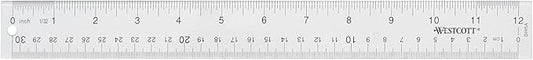Westcott Acrylic Clear Ruler, Easy-to-Read Markings, Scratch-Resistant Design, Raised Beveled Edges, for Crafting, Office, Classroom, Back to School Supplies, 12-Inch