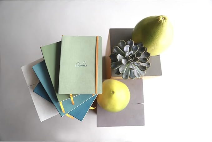 RHODIA 117406C - Anise Soft Notebook - A5 - Lined - 160 pages - Clairefontaine Ivory Paper 90 g/m - Bookmark, Elastic Closure - Faux Leather Cover - Rhodiarama Collection
