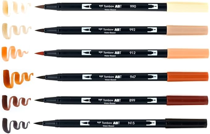 Tombow 56236 Dual Brush Pen Art Markers, Portrait, 6-Pack. Blendable, Brush and Fine Tip Markers
