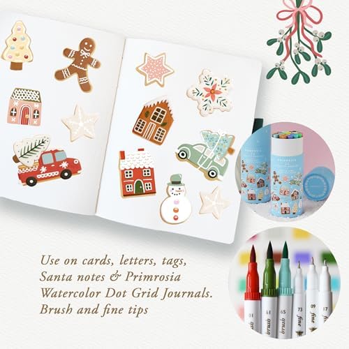 Primrosia 24 Dual Tip Marker Pens – Christmas Sugar Cookie Limited Edition Gift Pack. Pastel & Holiday Colours for Coloring, Journaling, Card Making, Tags & Creative Projects. Brush & Fine Tips