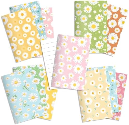 24 Pieces Boho Daisy Themed Mini Notebooks Bulk 12 Distinct Groovy Hippie Retro Designs Lined Inner Pages Small Pocket Top Bound Notepads for Boho Daisy Flower Themed Birthday Party Favors Classroom