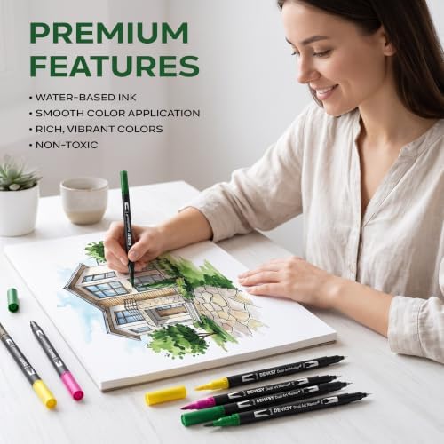 120 Watercolor Markers Set | Water Color Pens with Brush & Fineliner, Water-Based Art Markers | Dual Tip Markers for Adult Coloring, Lettering, Calligraphy, Sketching, Journaling & Illustration