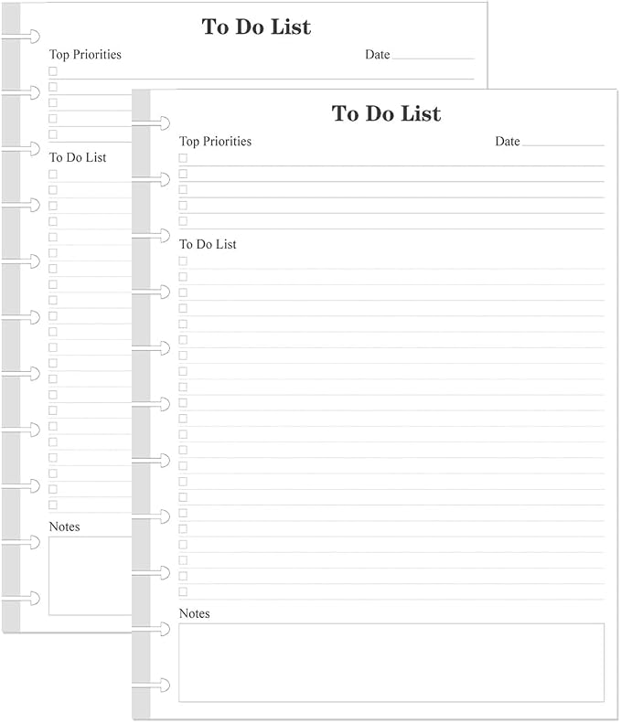 (2-Pack) Letter Size TUL Discbound To Do List Refills, 11 Disc Daily Planner Insert, 200Sheets / 400Pages To Do Paper, 100gsm White Paper, 8.5'' x 11''