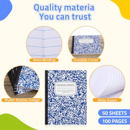Fainne 100 Pack College Ruled Composition Notebooks Bulk B5,Blue
