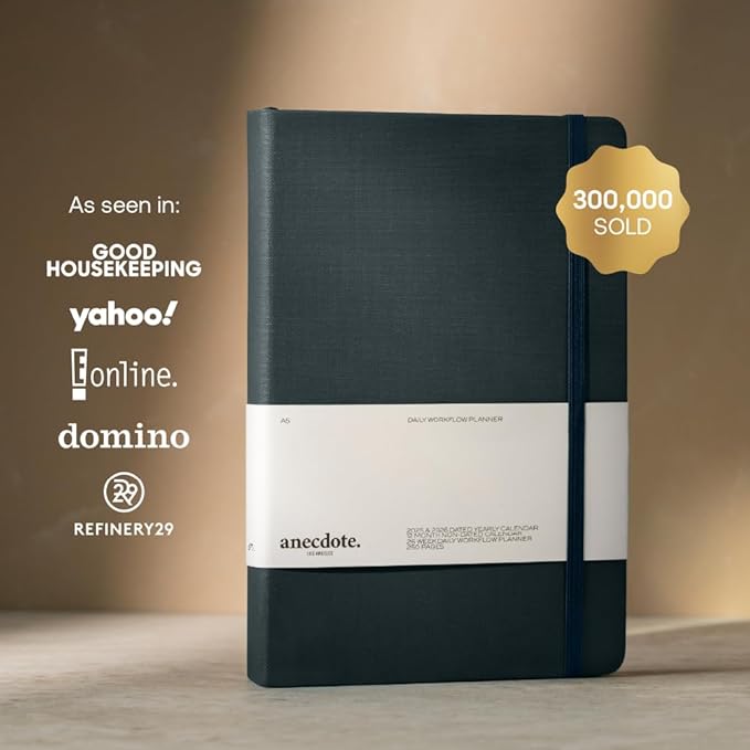 Anecdote Daily Planner w/ 2026-2027 Calendar | Start Anytime 26 Weeks Undated | 1 Page per Day | 8.5" x 5.2" | Hardcover To-Do List Organizer, Plan Your Success, Achieve Productivity Goals (Ink Blue)