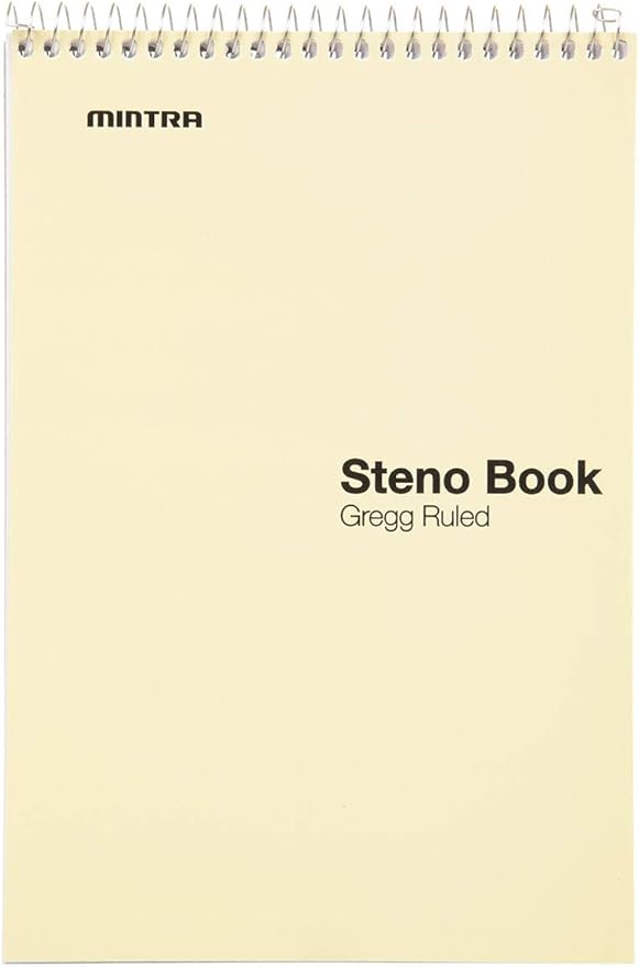 Mintra Office Steno Books Set - Top-Spiral Bound, Gregg Ruled, 70 Green Tint Sheets, Poly Pastel Covered Notebooks for Office, Professional, School & Work, Note-taking, Writing Pads, 6"x9", 4 Pack