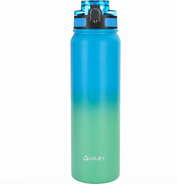 Oldley Insulated Water Bottle 32oz Water Bottles with Straw, Stainless Steel Water Bottle with 3 Lids, Double Wall Vacuum Bottles for Adult,Sports Bottles for School Travel,Tropical Rainforest