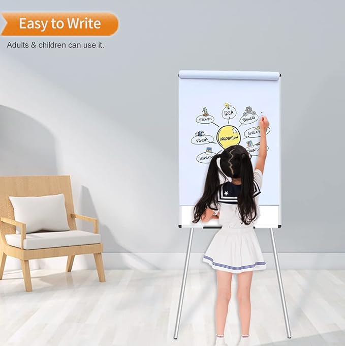 VIZ-PRO Whiteboard Easel, 36 x 24 Inches, Portable Dry Erase Board Height Adjustable With Flipchart Pad