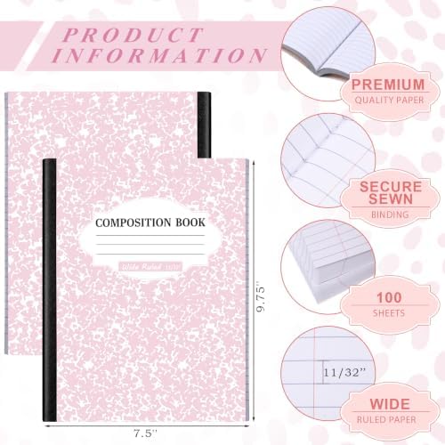 Colarr 8 Pack Composition Notebook Wide Ruled Marble, Subtle Colors