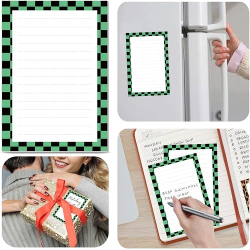 2 Pack Lined Sticky Notes 4x6 in, Cute Self-Stick Notepads with Lines, Large Memo Pads Strong Adhesive for Office, Home Green Black Plaid