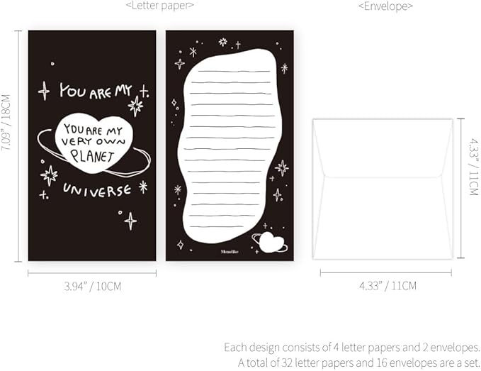 Monolike Little Doole Mini Letter Paper and Envelopes Set - 8Type, 32 Letter Paper + 16 Envelopes