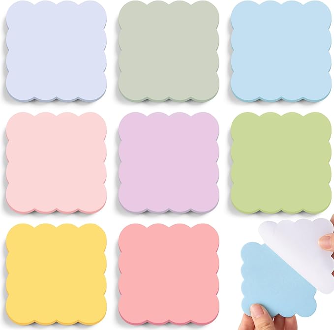 Eaasty 8 Pack Scalloped Aesthetic Sticky Notes Bulk Pastel Cute Wavy Self Sticky Note Pads 3" x 3" Blank Rainbow Colors Note Pads for Back to School Office Supplies 240 Sheets