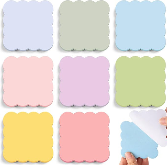 Eaasty 8 Pack Scalloped Aesthetic Sticky Notes Bulk Pastel Cute Wavy Self Sticky Note Pads 3" x 3" Blank Rainbow Colors Note Pads for Back to School Office Supplies 240 Sheets