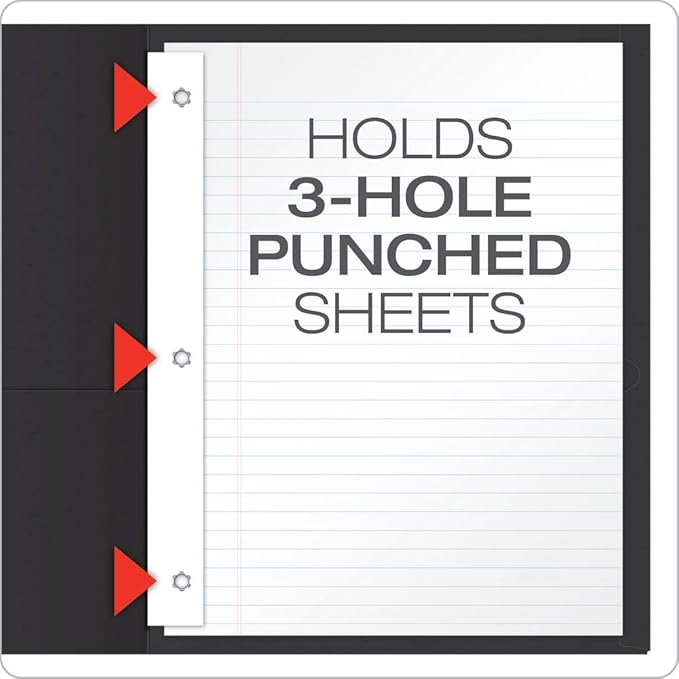 Oxford Two-Pocket Folders with Fasteners | Black | Letter Size | 25 per Box, Pack of 5