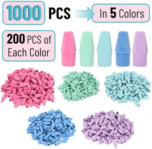 Mr. Pen-Bulk Pencil Top Erasers, 1000 Pack, Colorful, Latex-Free