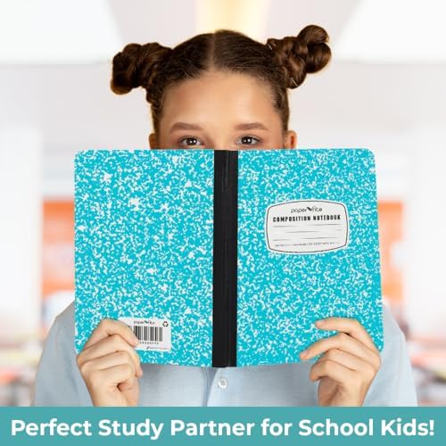 Paper Rite Assorted Marble Composition Notebook Wide Ruled (9.75x7.5 in), 100 Sheets | 200 Pages | For School, Office, Students, Teachers (5, Blue)