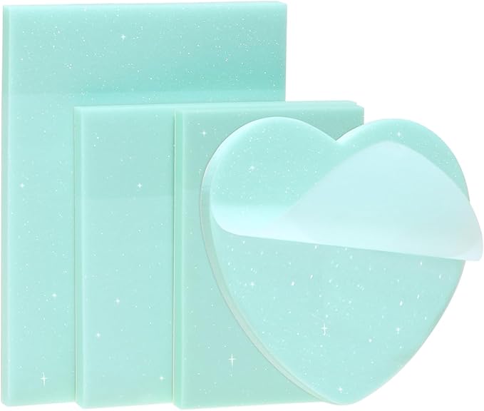 ONLYKXY 4Pack Mixed Shape Transparent Sticky Notes for Annotating,Glitter Pastel Color Waterproof Index Sticker Self-Stick Book Tabs 200Sheets Soft PET Marker Memo Pad for Home School Office (Green)