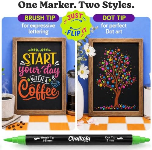 Chalkola 72 Liquid Chalk Markers Dual Tip Dot & Brush - Erasable Chalk Pens