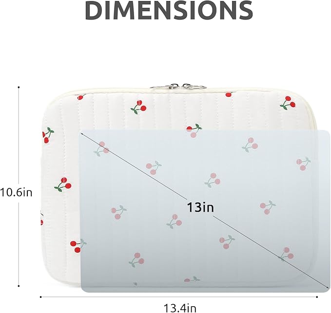 Puffy Laptop Sleeve 13-15.6 Inch Cute Quilted Laptop Protective Case Padded Floral Computer Sleeve for MacBook (B-Cherry, 13 Inch)