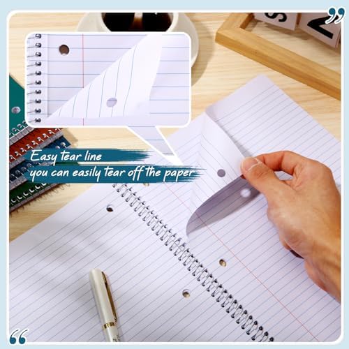 Teling 8 Pcs 1 Subject Spiral Notebook for Work College Ruled 8 x 10 1/2 Inch Spiral Journal Notebook 3 Hole Punched Paper Tear Line 70 Sheets Office School Study Supplies(Stylish Color,8 Pcs)