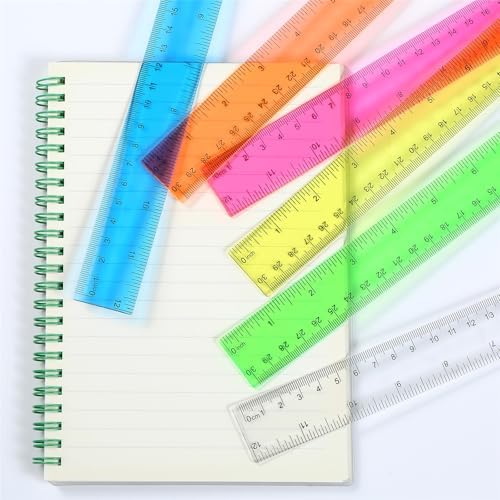 8pcs Color Transparent Ruler Plastic Rulers,Ruler 12 Inch with Inch and Metric Graduations,Suitable for Engineering Drawings and Offices Family.