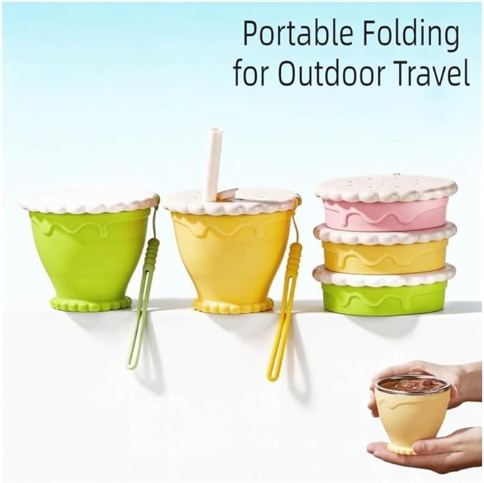 Portable Foldable Silicone Coffee Cup - 255ml Travel Water Cup for Kitchen, Dining, Sports & Outdoors(Yellow)