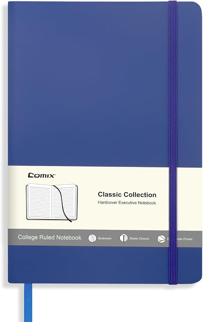 Comix Lined Journal Notebook for Women Men, Journaling Notebooks for Office School Home, 240 Pages, 5.5" x 8.3", College Ruled, A5, Hardcover, Navy Blue