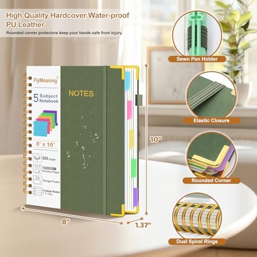 Hardcover Spiral Notebook Journal with Removable Dividers Tabs