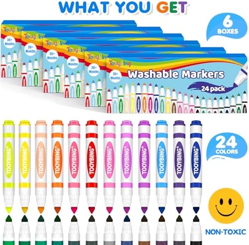 Washable Markers Bulk (144 Count, 6 Box), Broad Line Markers for Kids with Conical Tip, Assorted Colors, Drawing Essential for School Classroom, Student Must Have for Coloring Book, Art Craft Supplies