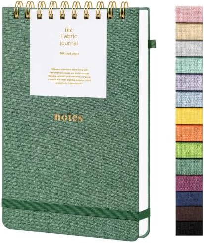 TSFPapier A5 Top Spiral Notebook, Fabric Hardcover College Ruled Journal