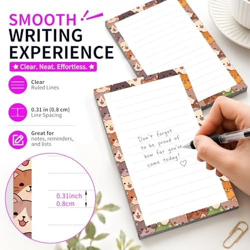 Lined Sticky Notes 4x6 in, 2 Pack Large Cute Notepads with Lines Self-Stick Note Pad, Funny Memo Pads Strong Adhesive for Office, Home Cute Funny Cats