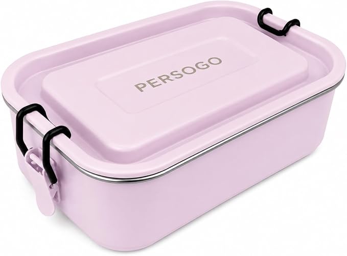 Stainless Steel Lunch Box, Leak-Resistant Bento Food Container with Locking Clips, Powder-Coated Metal Meal Prep Box for Work, Travel & Adults, 30 oz (900 ml) Pink Skies