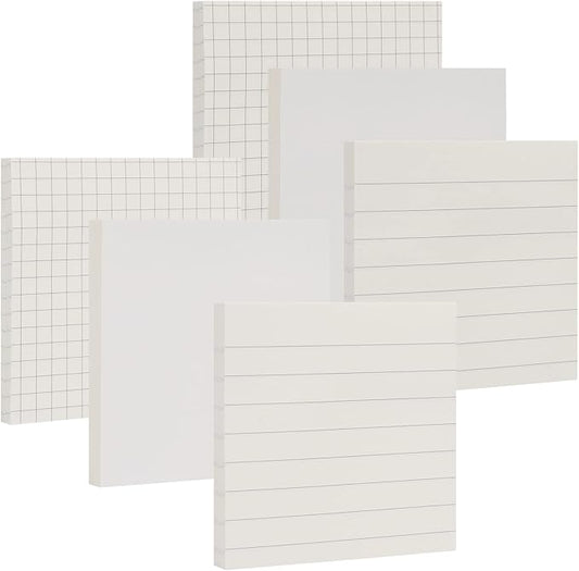 NatureTouch Sticky Notes 6 Packs, 3 x 3 Inches Adhesive Self-Stick Notes in Eye Protection Paper, Multiple Designs of Memo Pads for Reminders, Office, Home, School, Meeting, 80 Sheets/Pad，White