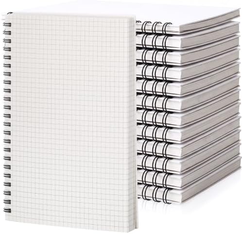 Dunzoom 12 Pack Graph Paper Spiral Notepad A5 & A4 Grid Notebooks Steno Pad Memo Notebook, 160 Pages for Writing Sketching Office, Transparent Plastic Hardcover (Grid Paper,A5)