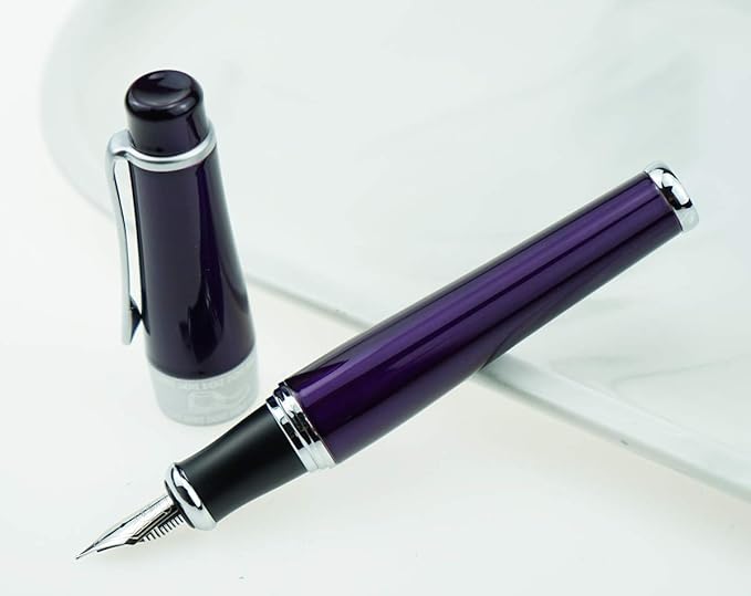 Asvine Duke Luxury Purple Fountain Pen Fine Nib, Charlie Chaplin Series, Unique Design Collection Heavy Pen with Pouch