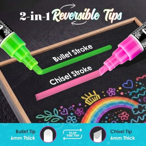 Loddie Doddie Chalk Markers - Pack of 48, 6mm Reversible Tips - Liquid Chalk Pens for Glass & Windows - Dry Erase Chalkboard Markers for Blackboard & Calendars - Non-Toxic Pens for Art & Decor