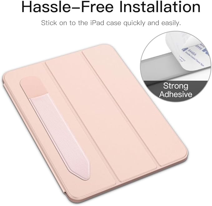 MoKo Pencil Holder Sticker Fit Apple Pencil Pro, Apple Pencil (USB-C), Apple Pencil 1st/2nd Generation, Elastic Pencil Pocket Pouch Adhesive Sleeve Attached to iPad Case for Stylus Pens, 2PC Rose Gold