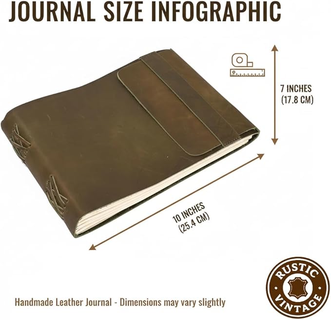 Leather Journal Daily Travel Diary, Handmade Vintage Bound Rustic Notebook, Genuine Buffalo Leather-Premium Quality Lined/Unlined, Brown/Cream,Deckled Edged Paper/Antique key, Art Sketchbook, Brown (7x10 Inches - Cream Unlined Green)