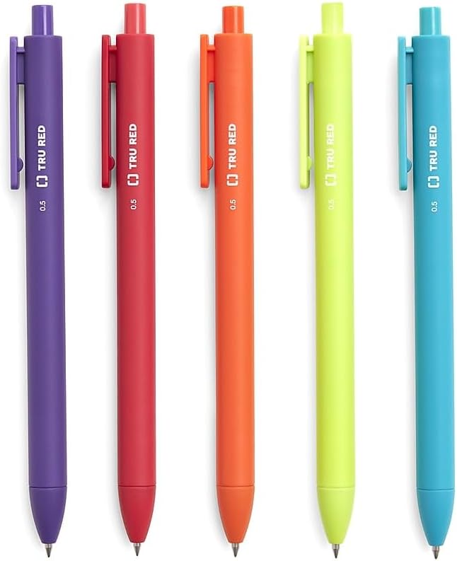 TRU RED Retractable Gel Pens, Fine Point 0.5mm, Assorted Ink Colors, 12 Pack – Quick‑Dry Pens for Color Coding & Notes