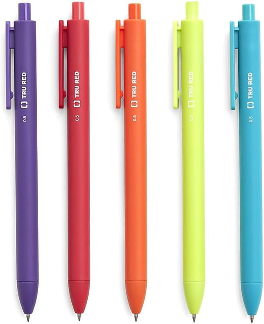 TRU RED Retractable Gel Pens, Fine Point 0.5mm, Assorted Ink Colors, 12 Pack – Quick‑Dry Pens for Color Coding & Notes