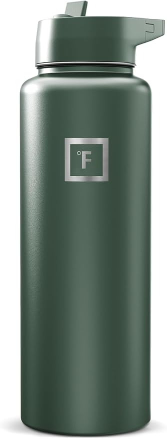 IRON °FLASK 40 oz Wide Mouth Water Bottle with Straw | Insulated Stainless Steel Sports Water Bottle with Leakproof Straw Lid - BPA Free, Cold 24 Hrs, Sweat Free (Dark Pine)