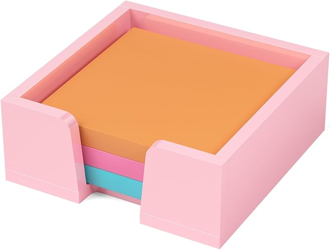 Beego Sticky Note Holder Organizer - 3x3 in Lightpink Acrylic Notepad Holder Acrylic Sticky Note Dispenser Cute Memo Holder (NO PADS) for Dorm Room Office Desk Organization