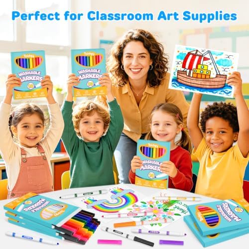 12 Pack Washable Markers Bulk with 10 Colors for Kids, School Supplies
