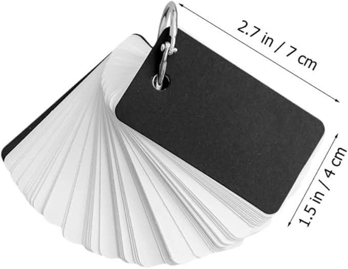 DOITOOL 4pcs Blank Flashcards Notepad with Binder Rings Simple Style Memo Cards for Students Portable Memory Cards for Note Taking and Learning Black Kraft Paper