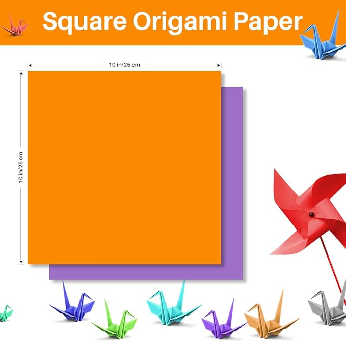 Opret Large Origami Paper 10x10, 50 Vivid Colors, 100 Sheets 10 inch Square Colored Paper, Single Sided Origami for Arts and Crafts Projects, 25x25cm