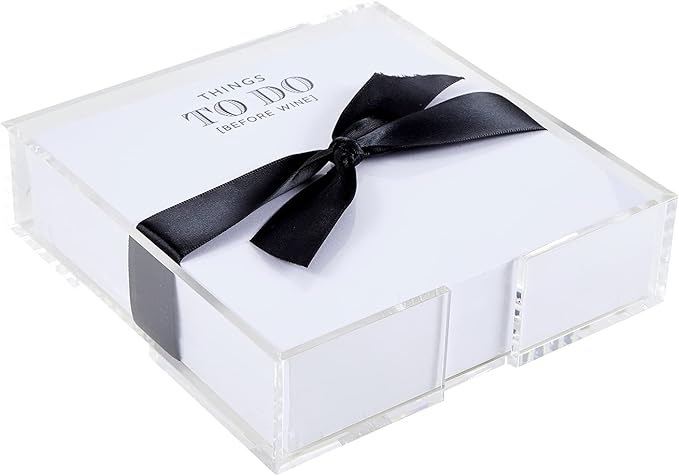 Santa Barbara Design Square Acrylic Notepaper Holder with 125 Sheets Heavyweight Paper, 6.5", Things To Do Before Wine