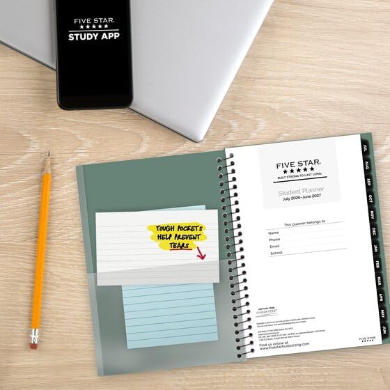 Five Star® Customizable Academic 2026-2027 Weekly Monthly Student Planner Plus Study App, Color May Vary, Small, 5 1/2" x 8 1/2"