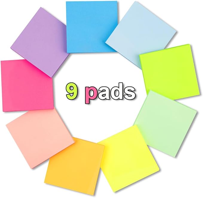 (9 Pack) Pop Up Sticky Notes Refill,3x3 in Popup Notepads,Accordion Stickies Super Sticking Power,Office School Memo Note Pads Bright Colors,Post on Windows Doors,Recyclable,Easy to Write on